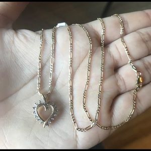 14 kt gold sólid necklace white diamond pendant